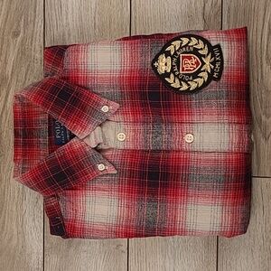 POLO RALPH LAUREN‎ Red Plaid Flannel Cotton Small Mens Long Sleeve Casual Shirt